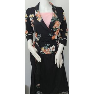 Women's Forever 21 Floral V-Neck Tie-Belt Peplum Top Long Sleeve Blouse SZ S NWT